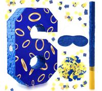Simgoing Piñata con anillos azules y dorados número 6 para niños, diseño de dibujos animados, piñata pequeña con confeti para fiesta del Cinco de Mayo, 15.8 x 11 x 2.8 pulgadas