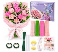 SIMIAOchen Limpiadores de tuberías para flores artesanales, 400 unidades, 4 | Juego de manualidades para hacer flores, tallos de chenilla de 30 cm, kit rosa con cinta de alambre floral manual para ramo