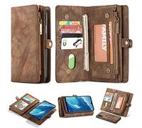 Simicoo Mate 20 Lite skórzany pokrowiec ochronny z 11 przegródkami NA karty funkcja stojaka zamek błyskawiczny zdejmowane zamknięcie magnetyczne