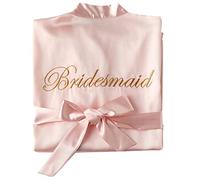 SimidunEUR Bata Novia Boda de Saten, Kimono Bata Satin para Mujer Albornoces Batas Novia Pijamas de Boda Dama de Honor Suave y Cómodo,Bridesmaid Rosado,L