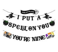 Simife Decoraciones de Halloween - I Put A Spell On You And Now You Are Mine, guirnalda de Halloween con bruja, calabaza y murciélagos de Halloween para decoraciones de fiesta de Halloween,