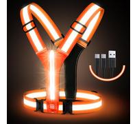 Simket LED Chaleco Reflectante, USB Chaleco de Seguridad Reflectante, Ajustable Alta Visibilidad Elastic Reflector Chaleco para Correr, Senderismo, Ciclismo, Motorista etc (Naranja)