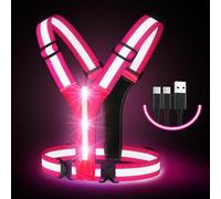 Simket LED Chaleco Reflectante, USB Chaleco de Seguridad Reflectante, Ajustable Alta Visibilidad Elastic Reflector Chaleco para Correr, Senderismo, Ciclismo, Motorista etc (Rosa)