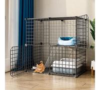 SimKha Jaula para Gatos - Parque para Gatos Jaulas para Gatos Caja para Gatos Parque para Cachorros, recintos para perreras para Gatos con Puerta para Gatitos y Animales pequeños - Negro (Accesorio