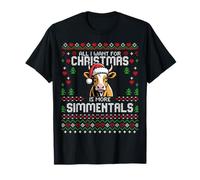 Simmental Vaca Navidad Carne Ganado Feo Navidad Suéter Vacas Camiseta