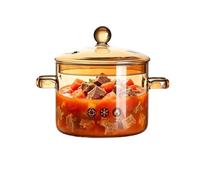 Simmer Pot - Glass Heat Resistant Cookware 1500-1900 ml | GlassSaucepan With Lid Amber Clear Cooking Pot Non Stick Soup Milk Pan Stove Microwave Use