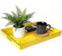 Simmer Stone Bandeja decorativa, rectangular de plástico con asas, tocador moderno y para servir otomana, mesa de café, cocina y baño, 15.6 x 10.2 x 1.5 pulgadas (amarillo limón)
