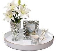 Simmer Stone Bandeja redonda de plástico, 1 pieza, decorativa, redonda de plástico con asas, tocador moderno y para servir otomana, mesa de café, cocina y baño, tamaño 13 pulgadas (blanco)