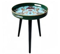 Simmer Stone Mesa auxiliar redonda interior con 3 patas de madera desmontable, mesa de bandeja versátil, ideal para mesa de café redonda, té y tiempo de relajación, 43 cm (leopardo verde)