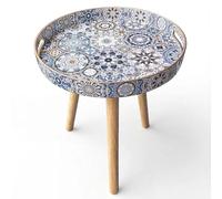 Simmer Stone Mesas auxiliares redondas de mármol para interiores con 3 patas de madera desmontables, mesa de bandeja versátil, perfecta para mesa redonda de café, té y tiempo de relajación (15