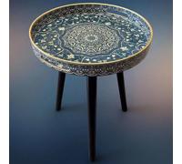 Simmer Stone Mesas laterales redondas para exteriores con 3 patas de madera desmontables, mesa versátil con bandeja, perfecta para mesa de café redonda, té y momentos de relajación 45 cm (laberinto
