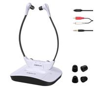 SIMOLIO 824D1 Auriculares para TV para Mayores con Diálogo Mejorado | Base con Batería Extra, Control de Tono y Balance, Conexión para Soundbar, Modo Ambiente, Optical/RCA/AUX, Sin Retraso, 50M