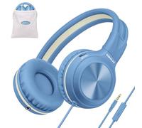 SIMOLIO Auriculares con Cable, Auriculares supraaurales con micrófono y Volumen Limitado, Plegables, estéreo, de 3,5 mm, para Smartphones, Chromebook, Laptop, computadora, tabletas, Viajes (Azul)