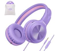 SIMOLIO - Auriculares con Cable para niños, Auriculares Escolares para niñas con micrófono, limitador de Volumen y Shareport, Auriculares Plegables y Ajustables para tabletas, Viajes, teléfono