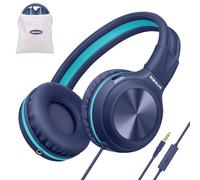 SIMOLIO Auriculares con cable para niños con micrófono, limitación de volumen y cancelación de ruido, auriculares de PC con cable, auriculares enchufables para tablet, laptop (azul marino)