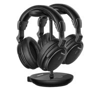 SIMOLIO Auriculares Inalámbricos TV Duales con Transmisor 2.4G y Batería de Repuesto, Clarificador de Diálogos para Personas Mayores, by-Pass, Tono, Alcance de 30 Metros, SM829D2