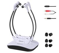 SIMOLIO Digital 2.4G Dual Auriculares Inalámbricos de TV para Mayores con Estación de Carga, Optico/RCA/AUX, Plug & Play, 50m Alcance, Sin Retardo de Audio, Control de Tono y Equilibrio SM-824D2