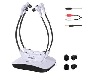 SIMOLIO Digital 2.4G Dual Auriculares Inalámbricos de TV para Mayores con Estación de Carga, Optico/RCA/AUX, Plug & Play, 50m Alcance, Sin Retardo de Audio, Control de Tono y Equilibrio SM-824D2