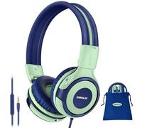 SIMOLIO Manyshare Series - Auriculares con cable para niños con micrófono para tablet, iPad, laptop, auriculares con límite de volumen para niños y niñas, auriculares verdes duraderos para viajes