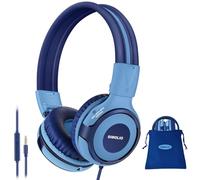 SIMOLIO Manyshare Series - Auriculares para niños para la escuela con micrófono, 75/85/94 dB, límite de volumen, auriculares con cable con puerto compartido para tablet, PC, auriculares azules
