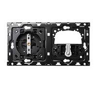 Kit back para 2 elementos con 1 base de enchufe schuko y 1 conmutador pulsante Simon 100 (Referencia: 10010203-039) Negro