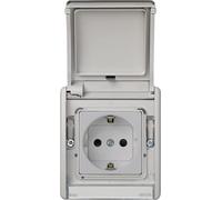 SIMON 44 AQUA - BASE DE ENCHUFE EXTERIOR ESTANCO SCHUKO 16A, GRIS | Toma Schuko 250V 16A. Enchufe de empotrar IP55. Incluye caja, tapa y mecanismo. Resistente a agua y polvo
