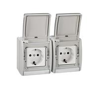 Simon Base enchufe doble Aqua 4490433-035 Monobloc IP55 2P+TT 16AX Gris