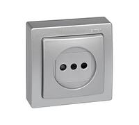 SIMON 73 LOFT - Base de Enchufe Bipolar, sin Toma Tierra, Mecanismo de Superficie, Serie Compacta para Reformas sin Obra, Acabado Color Aluminio