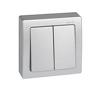 SIMON 73 LOFT - Grupo de 2 Interruptores, Mecanismo Doble de Superficie para Control Independiente Dos Puntos de Luz, Serie Compacta sin Necesidad de Obra, Acabado Color Aluminio