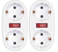 SIMON - Adaptador con Interruptor 2 Tomas Frontales 16A (250V, 3680W), Enchufe Múltiple Compacto con Control On/Off para Mayor Seguridad y Ahorro Energético, Color Blanco (Paquete de 2)
