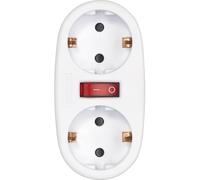 SIMON - Adaptador con Interruptor 2 Tomas Frontales 16A (250V, 3680W), Enchufe Múltiple Compacto con Control On/Off para Mayor Seguridad y Ahorro Energético, Color Blanco
