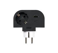 Simon - Adaptador Giratorio Plug 1 Toma 16A (250V, 3680W) + 2 Puertos USB C (30W), Rotación 180º y Carga Rápida para Móviles y Tablets, Ideal para Esquinas o Detrás de Muebles, Color Negro y Blanco