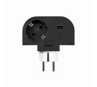 Simon Adaptador giratorio 1 toma 16A + 2 USB-C 30W rotación 180° Negro y Blanco