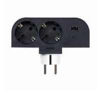 SIMON - Adaptador Giratorio Plug 2 Tomas 16A (250V, 3680W) + 2 USB C (30W), Rotación 180º, Carga Rápida para Móviles y Tablets, Esquinas o Detrás de Muebles, Color Negro y Blanco