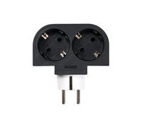 Simon - Adaptador Giratorio Plug 2 Tomas 16A (250V, 3680W), Rotación180º, Enchufe Compacto para Esquinas o Detrás de Muebles, Color Negro y Blanco