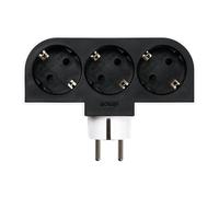 Simon - Adaptador Giratorio Plug 3 Tomas 16A (250V, 3680W), Rotación180º, Enchufe Compacto para Esquinas o Detrás de Muebles, Color Negro y Blanco
