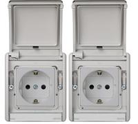 SIMON - Base de Enchufe Exterior, Estanco Toma Schuko, Serie Simon 44 Aqua, 250V 16A, Enchufe de empotrar, Fácil de Instalar, Incluye Caja, Tapa y Mecanismo, Color Gris (Paquete de 2)