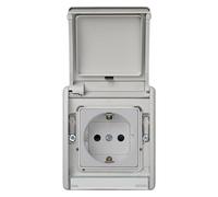 SIMON - BASE DE ENCHUFE EXTERIOR, ESTANCO TOMA SCHUKO, SERIE SIMON 44 AQUA, 250V 16A, ENCHUFE DE EMPOTRAR, FÁCIL DE INSTALAR, INCLUYE CAJA, TAPA Y MECANISMO, COLOR GRIS