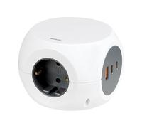 Simon - Base de Enchufe Múltiple Combiball con USB, Carga Rápida hasta 30 W para Smartphones y Tablets, Regleta con 6 Tomas: 3 Enchufes + 1 USB-A y 2 USB-C, Color Blanco