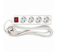 SIMON - Base MÚLTIPLE, REGLETA DE Enchufe Plano, 4 Tomas DE 16A, LADRÓN DE ENCHUFES con Toma DE Tierra E Interruptor ON/Off, Cable DE 2 Metros, Color Blanco