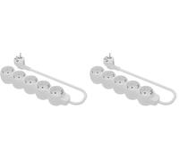 SIMON - Base Múltiple, Regleta de Enchufe Plano, 5 Tomas de 16A, Ladrón de Enchufes con Toma de Tierra, Cable de 1,5 Metros, Color Blanco (Paquete de 2)