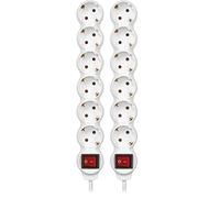 SIMON - Base Múltiple, Regleta de Enchufe Plano, 6 Tomas de 16A, Ladrón de Enchufes con Toma de Tierra e Interruptor ON/Off, Cable de 1,5 Metros, Color Blanco (Paquete de 2)