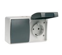 Simon brico estanca - Interruptor conmutador +base enchufe 250v serie estanca/o retráctil