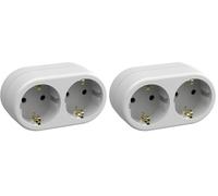 SIMON BRICO - Ladrón de Enchufe, Adaptador de Corriente con Doble Toma Schuko 16A y Toma de Tierra, Adaptador Ideal para Viajes, Color Blanco (Paquete de 2)
