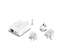 SIMON - Cargador Inalámbrico de Carga Rápida, Adaptador de Viaje 3 en 1, con 2 Enchufes USB, Batería Portátil con Interruptor, Apto para EU, USA, SAA y UK, Color Blanco