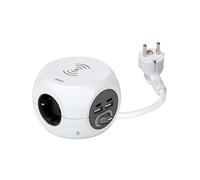 Simon Regleta múltiple COMBIBALL – 8 tomas, USB, interruptor y carga inalámbrica – Blanco