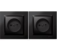 SIMON - Enchufe de Empotrar Bipolar, Serie Simon 10, 250V, 10 A, Enchufe de Pared Plano y Fino, Fácil de Instalar, Incluye Marco, Tapa y Mecanismo, Base de Enchufe Hembra Color Negro (Paquete de 2)