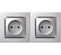 SIMON - Enchufe de Empotrar Bipolar, Serie Simon 10, 250V, 10 A, Enchufe de Pared Plano y Fino, Fácil de Instalar, Incluye Marco, Tapa y Mecanismo, Base de Enchufe Hembra Color Aluminio (Paquete de 2)