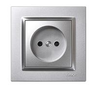 SIMON - Enchufe de Empotrar Bipolar, Serie Simon 10, 250V, 10 A, Enchufe de Pared Plano y Fino, Fácil de Instalar, Incluye Marco, Tapa y Mecanismo, Base de Enchufe Hembra Color Aluminio