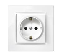 SIMON - Enchufe de Empotrar Schuko, Serie Simon 10, 250V, 16 A, Enchufe de Pared Plano y Fino, Fácil de Instalar, Incluye Marco, Tapa y Mecanismo, Base de Enchufe Hembra Color Blanco
